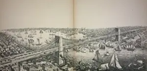 Connecting Prints: Bird s-eye view of the great suspension bridge, connecting t