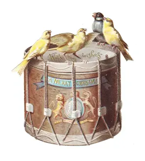 Unicorn Prints: Birds on a drum-shaped Christmas card