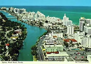 Miami Prints: Bird's Eye panoramic View of Miami Beach, Florida, USA