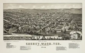 Cheney Prints: Birds Eye View of Cheney, Wash. Ter. County seat of Spokan