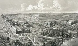 Birds eye view of the international exhibition buildings, 18