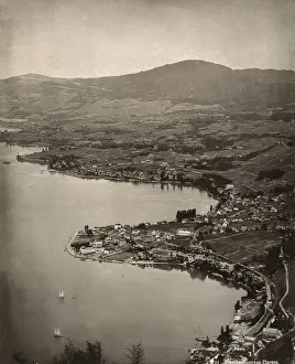 Municipality Prints: Birds Eye View of Montreux, Switzerland - Lake Geneva