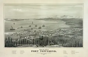 Townsend Prints: Birds eye view of Port Townsend, Puget Sound, Washington Te