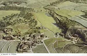 Korea Prints: Birds eye view of a village in Tyosen, South Korea