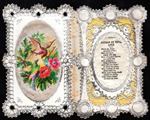 Birds and flowers on a two-part romantic greetings card