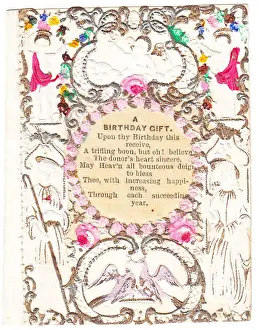 Birds and flowers with verse on a birthday card