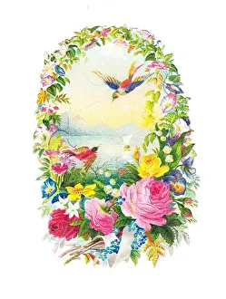 Birds and flowers on a Victorian scrap