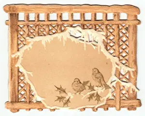 Lattice Prints: Two birds and holly on a Christmas card
