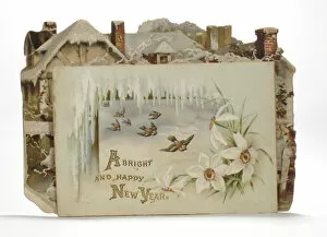 Cold Gallery: Birds, icicles and flowers on a New Year card