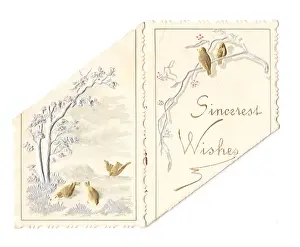 Edges Prints: Birds in the snow on a shaped Christmas card