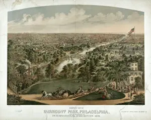 Birds Eye Prints: Birdseye view of Fairmount Park, Philadelphia, with the buil