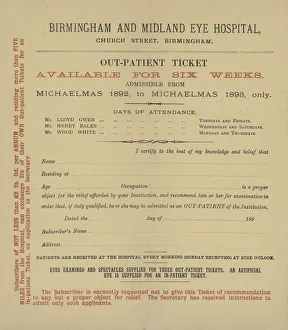 Receive Prints: Birmingham Eye Hospital Out-Patient Ticket