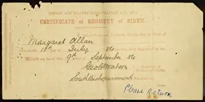 Allan Prints: Birth Certificate 1884