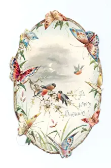 Birthday card with birds and butterflies