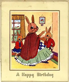 Bunny Prints: Birthday Card, Bunny Rabbits