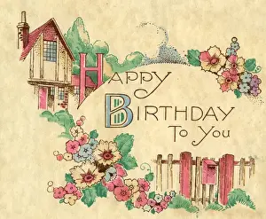 Birthday card, Cottage and garden