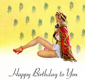 Images Dated 13th January 2020: Birthday Card design - Glamour, Pin-Up, Woman on Telephone