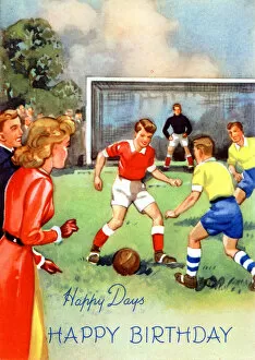 Images Dated 13th January 2020: Birthday Card design - Men playing football