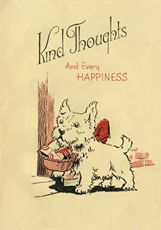 Thoughts Prints: Birthday card, Dog with basket