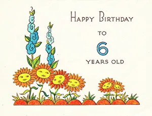 Hollyhocks Prints: Birthday card with flowers, age 6