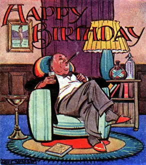 Images Dated 29th December 2015: Birthday card - Man relaxing in a chair