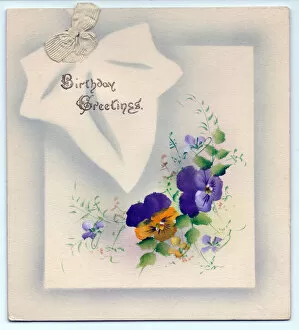Images Dated 6th July 2018: Birthday card with purple and yellow pansies