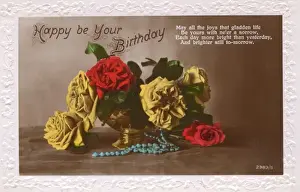 Birthdays Prints: Birthday card with red and yellow roses