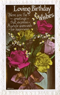 Birthday card with roses, carnations and lily of the valley Birthday card with roses, carnations and lily of the valley