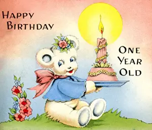 Birthday card, Teddy Bear, One Year Old