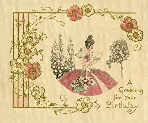 Images Dated 29th December 2015: Birthday card, Woman in a garden