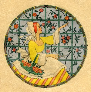 Images Dated 6th January 2017: Birthday card, woman picking flowers