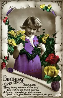 Birthday Greetings Card - hand-coloured