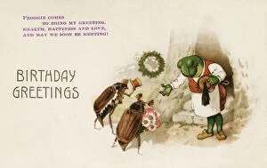 Brings Collection: Birthday Greetings Postcard - Cockchafers call on Froggie