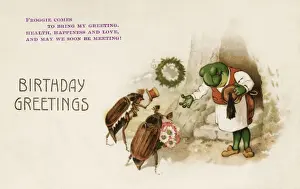 Daisies Prints: Birthday Greetings Postcard - Cockchafers call on Froggie