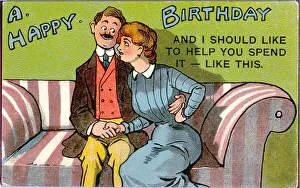 Birthday postcard, Couple on a sofa Date: 20th century