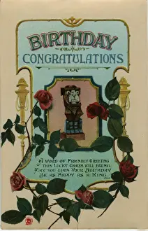 Birthday postcard with flowers and verse