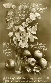 Seeds Collection: Birthday postcard, Honesty pods and apples