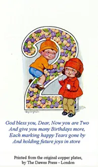 Dawes Prints: Birthday postcard, Little girl and boy, 2nd birthday Date: 20th century