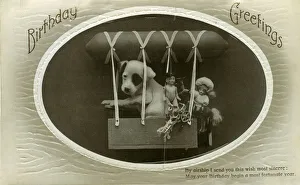 Skate Gallery: Birthday postcard, puppy and toys in an airship