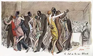 Nightlife Prints: Black men and white women dancing at a night club in the rue Blomet