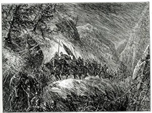 Pyrenees Collection: The Black Princes march with his army through Roncesvalles (Roncevaux)