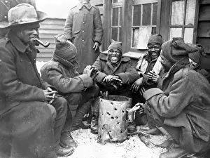 Frosty Prints: Black soldiers keeping warm, Western Front, France, WW1