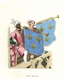 Joust Prints: Black and white tournament trumpeters, France, 16th century
