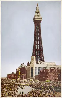 Black Pool Prints: Blackpool Tower, Lancashire, and a crowded beach