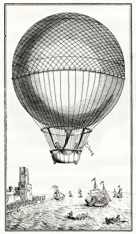 Blanchard Prints: Blanchard and Jeffries crossing the Channel in a balloon