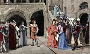 Blanche Prints: Blanche II of Navarre (1424-1464). Engraving. Colored