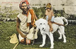 Blindness Prints: Blind Trainer with a Monkey (riding a white dog) - India