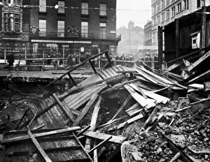 Fencing Prints: Blitz in City of London -- bomb crater, WW2