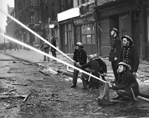 Blitz in London -- AFS firefighters at work, WW2