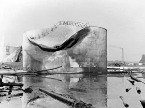Bombed Gallery: Blitz in London -- damage to tanks, Thames Haven, WW2